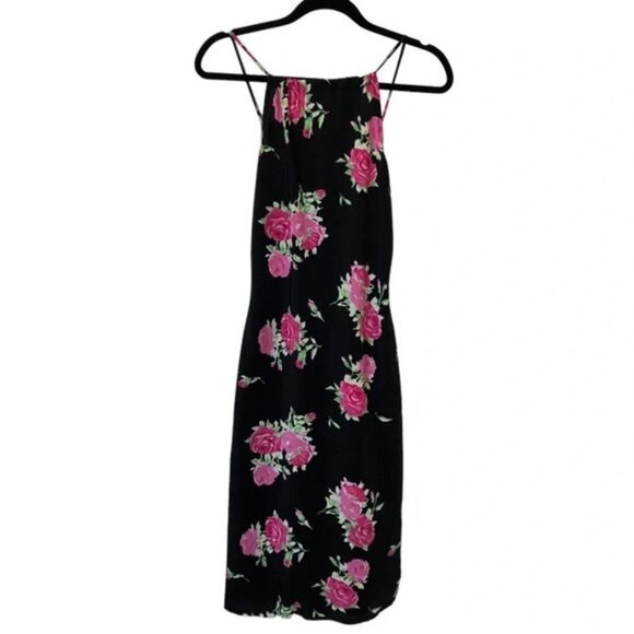 Vintage Dynamite Black Rose Floral High Square Neck Midi Dress - Picture 1 of 6